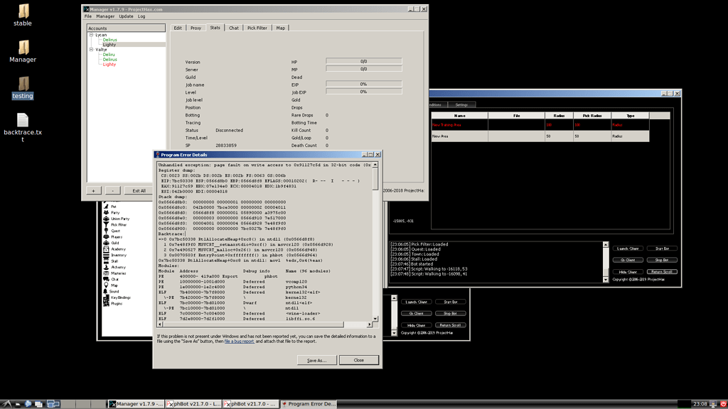 phBot crash under Linux(wine) - Testing - ProjectHax