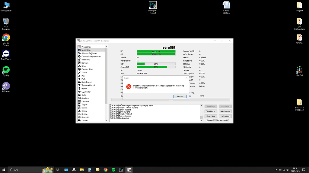 Phbot unexpectedly crashed - phBot - ProjectHax