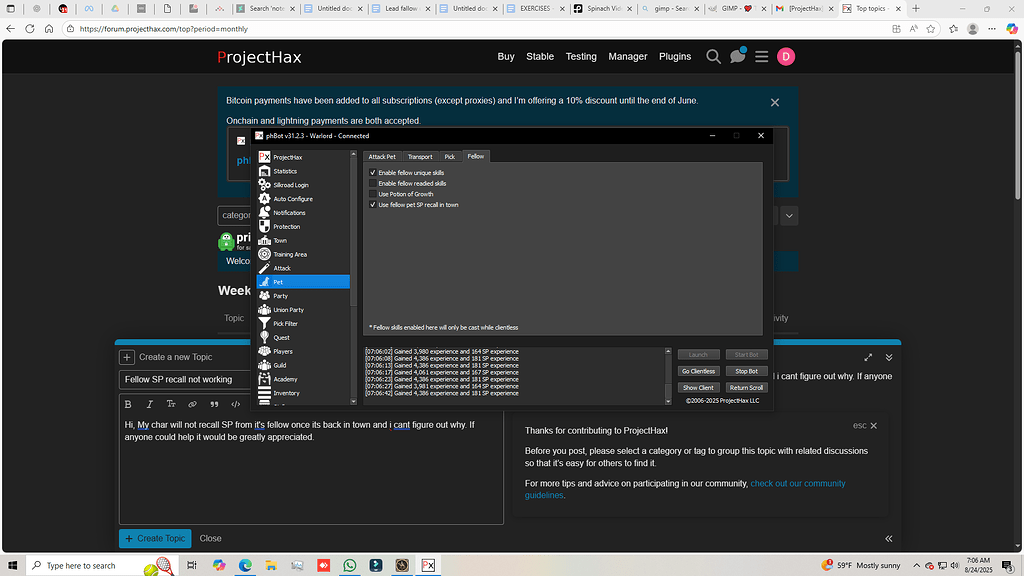 Fellow SP recall not working for some reason - phBot - ProjectHax