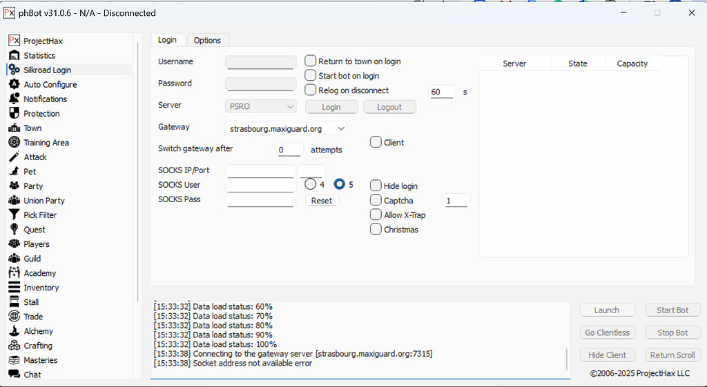 PhBot v31.0.6 - PSRO Socket Error - Testing - ProjectHax