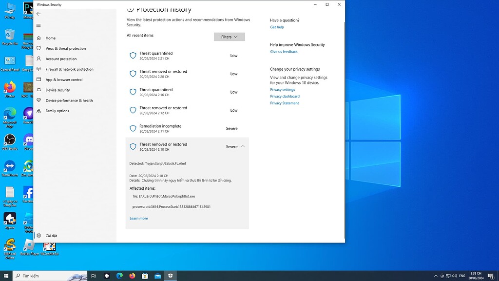 Windows detected Phbot as a virus, please help me - Testing - ProjectHax