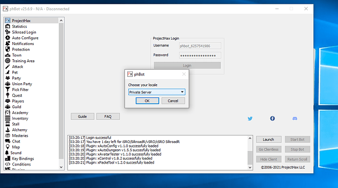 Error phbot - Testing - ProjectHax