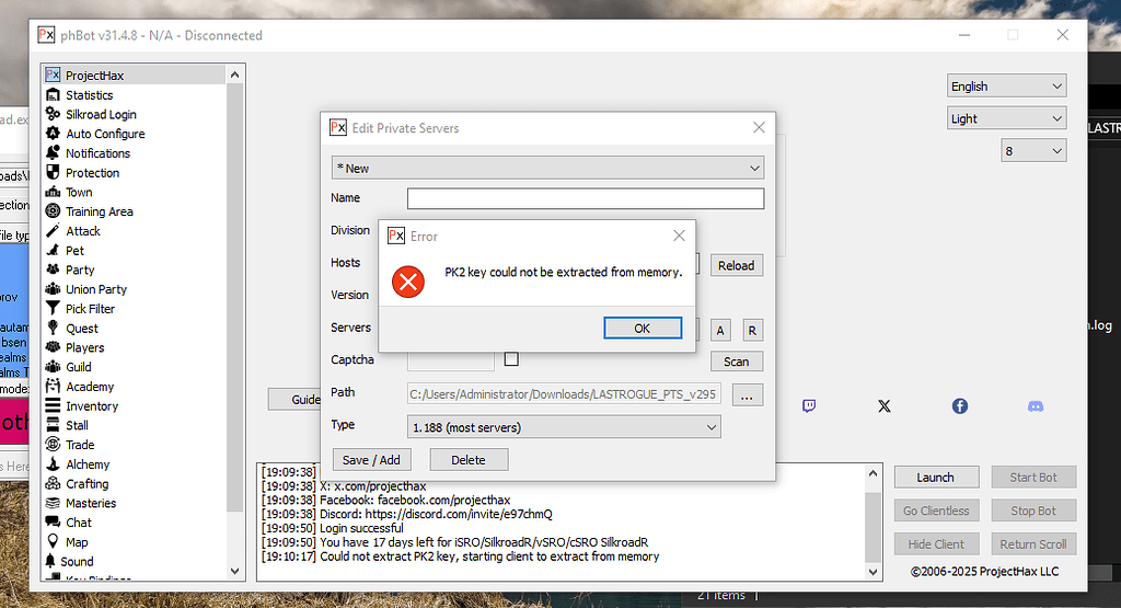 PK2 key could not be extracted from memory - Testing - ProjectHax