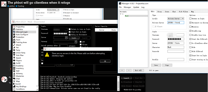 The phbot will go clientless when it relogs - Testing - ProjectHax