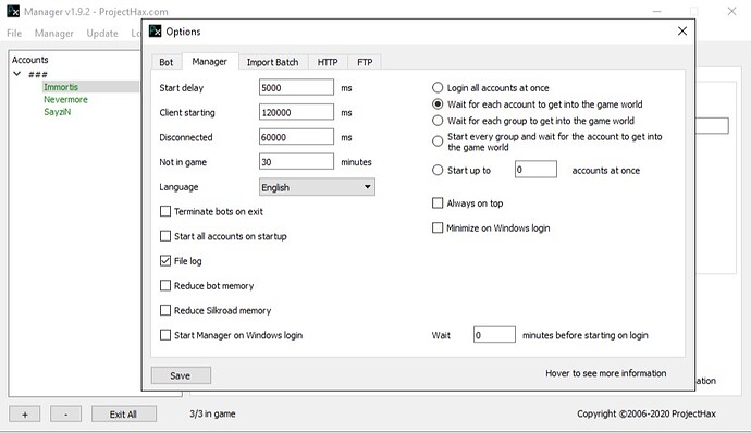 Manager is closing pHbot client - Testing - ProjectHax