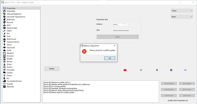 pHBot Update Error and Immediate Crash Issue - phBot - ProjectHax